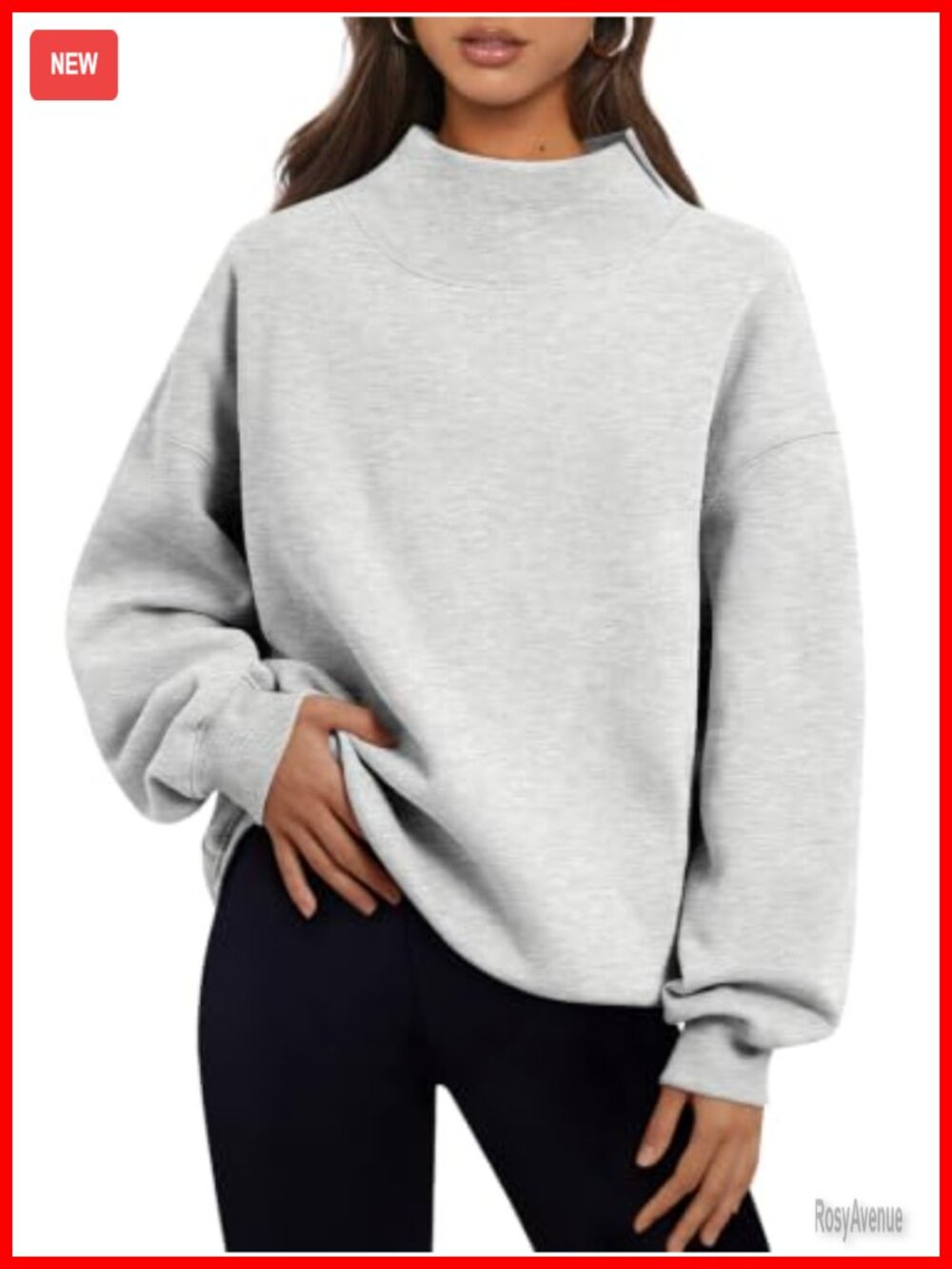 Oversized Mock Neck Sweatshirt Fleece Lined Pullover Fall Winter Casual